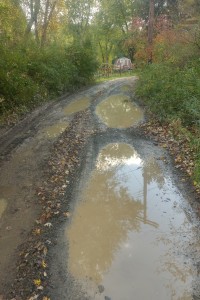 Narrow, muddy exit path