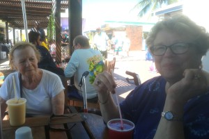 Sybil and Christine waiting for lunch